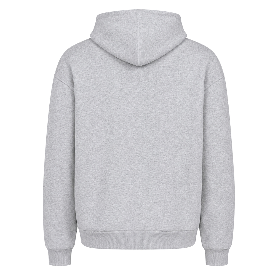 PAPA – Personalisierter Oversized Hoodie mit Kindername & Geburtsjahr - Heather Grey - Rueckseite