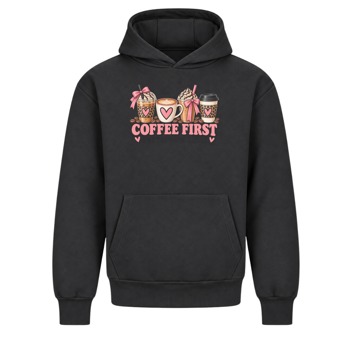 JALUNA Coffee First – Damen Oversize Hoodie | Coffee Collection - Solid Charcoal