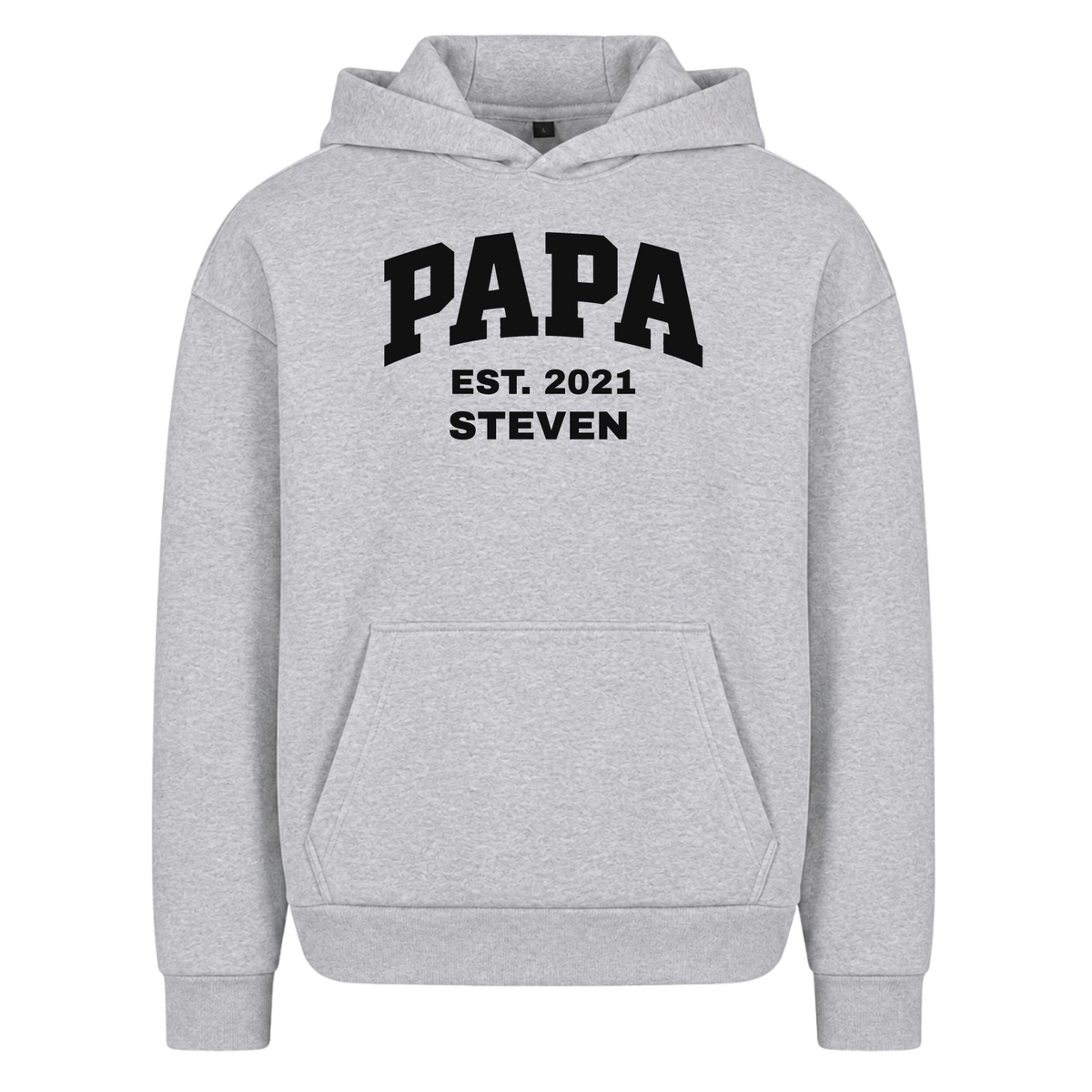PAPA – Personalisierter Oversized Hoodie mit Kindername & Geburtsjahr - Heather Grey