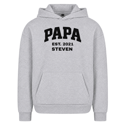 PAPA – Personalisierter Oversized Hoodie mit Kindername & Geburtsjahr - Heather Grey