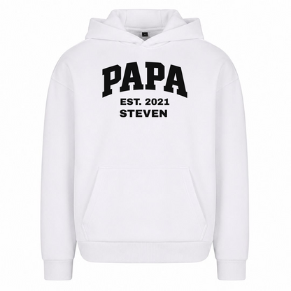PAPA – Personalisierter Oversized Hoodie mit Kindername & Geburtsjahr - Weiß