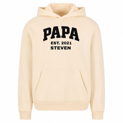 PAPA – Personalisierter Oversized Hoodie mit Kindername & Geburtsjahr - White Sand